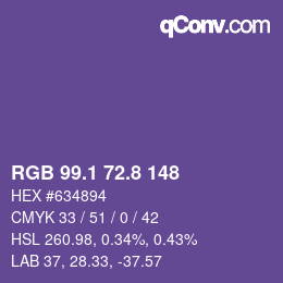 カラーコード: RGB 99.1 72.8 148 | qconv.com