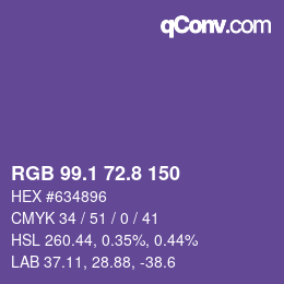 カラーコード: RGB 99.1 72.8 150 | qconv.com