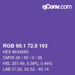カラーコード: RGB 99.1 72.8 163 | qconv.com