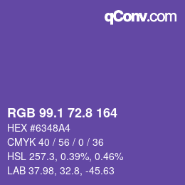 カラーコード: RGB 99.1 72.8 164 | qconv.com