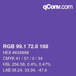 カラーコード: RGB 99.1 72.8 168 | qconv.com