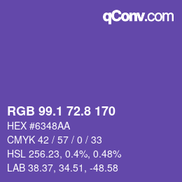 カラーコード: RGB 99.1 72.8 170 | qconv.com