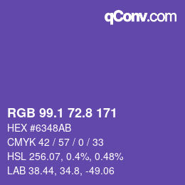 カラーコード: RGB 99.1 72.8 171 | qconv.com