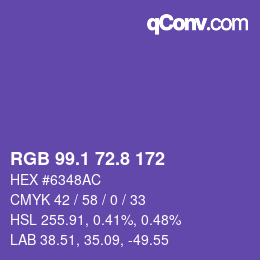 カラーコード: RGB 99.1 72.8 172 | qconv.com