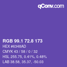 カラーコード: RGB 99.1 72.8 173 | qconv.com