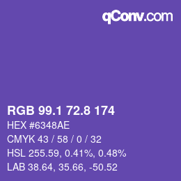 カラーコード: RGB 99.1 72.8 174 | qconv.com