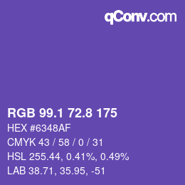 カラーコード: RGB 99.1 72.8 175 | qconv.com
