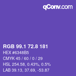 カラーコード: RGB 99.1 72.8 181 | qconv.com
