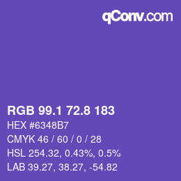 カラーコード: RGB 99.1 72.8 183 | qconv.com