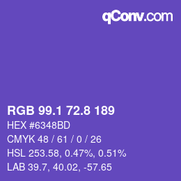 カラーコード: RGB 99.1 72.8 189 | qconv.com