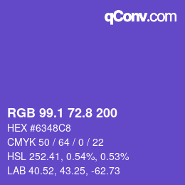 カラーコード: RGB 99.1 72.8 200 | qconv.com