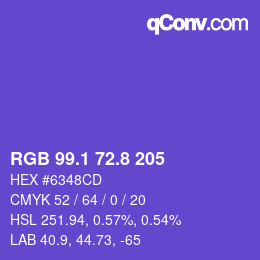 カラーコード: RGB 99.1 72.8 205 | qconv.com