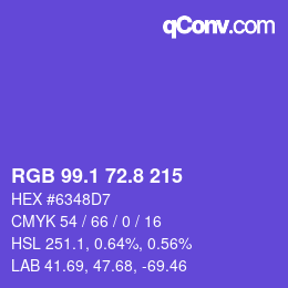 カラーコード: RGB 99.1 72.8 215 | qconv.com
