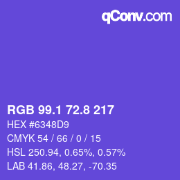 カラーコード: RGB 99.1 72.8 217 | qconv.com