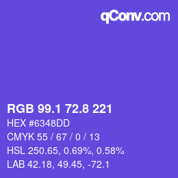 カラーコード: RGB 99.1 72.8 221 | qconv.com