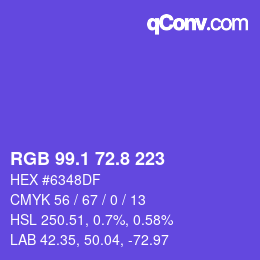 カラーコード: RGB 99.1 72.8 223 | qconv.com