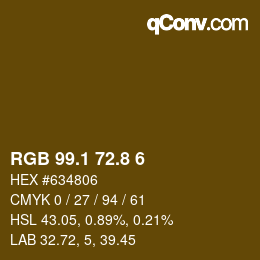 Color code: RGB 99.1 72.8 6 | qconv.com