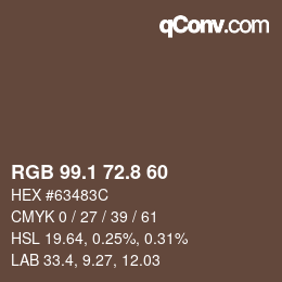 Color code: RGB 99.1 72.8 60 | qconv.com