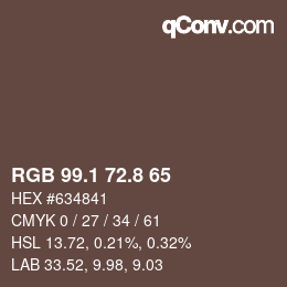カラーコード: RGB 99.1 72.8 65 | qconv.com