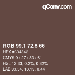 Color code: RGB 99.1 72.8 66 | qconv.com