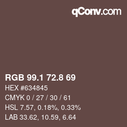 Color code: RGB 99.1 72.8 69 | qconv.com