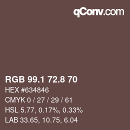 カラーコード: RGB 99.1 72.8 70 | qconv.com