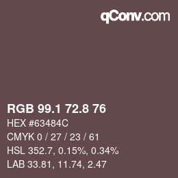 Color code: RGB 99.1 72.8 76 | qconv.com
