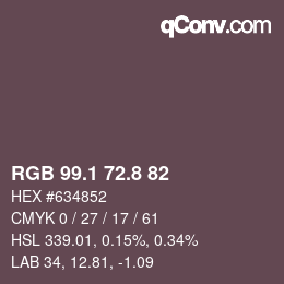 Color code: RGB 99.1 72.8 82 | qconv.com