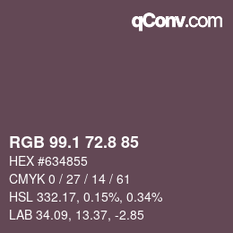 カラーコード: RGB 99.1 72.8 85 | qconv.com
