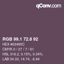 Color code: RGB 99.1 72.8 92 | qconv.com