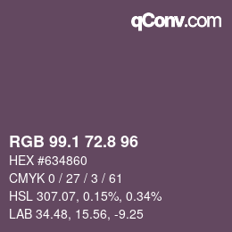 Color code: RGB 99.1 72.8 96 | qconv.com