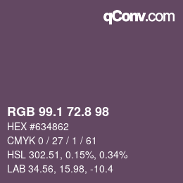 Color code: RGB 99.1 72.8 98 | qconv.com
