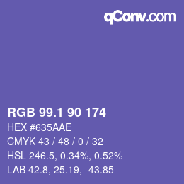 カラーコード: RGB 99.1 90 174 | qconv.com