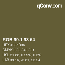 Color code: RGB 99.1 93 54 | qconv.com
