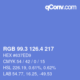 カラーコード: RGB 99.3 126.4 217 | qconv.com