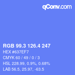 カラーコード: RGB 99.3 126.4 247 | qconv.com