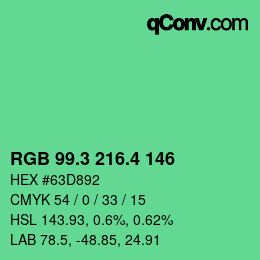 カラーコード: RGB 99.3 216.4 146 | qconv.com