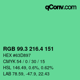 カラーコード: RGB 99.3 216.4 151 | qconv.com