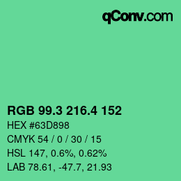 カラーコード: RGB 99.3 216.4 152 | qconv.com
