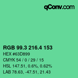 カラーコード: RGB 99.3 216.4 153 | qconv.com