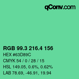 カラーコード: RGB 99.3 216.4 156 | qconv.com