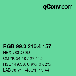 カラーコード: RGB 99.3 216.4 157 | qconv.com