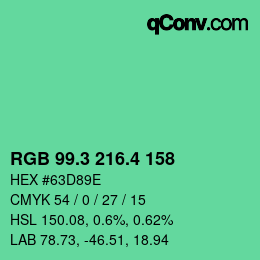 カラーコード: RGB 99.3 216.4 158 | qconv.com