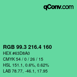 カラーコード: RGB 99.3 216.4 160 | qconv.com