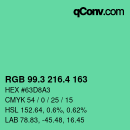 カラーコード: RGB 99.3 216.4 163 | qconv.com