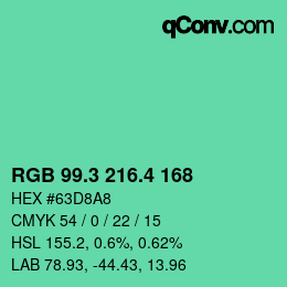 カラーコード: RGB 99.3 216.4 168 | qconv.com