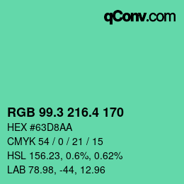 カラーコード: RGB 99.3 216.4 170 | qconv.com