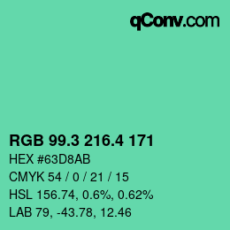 カラーコード: RGB 99.3 216.4 171 | qconv.com