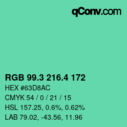 カラーコード: RGB 99.3 216.4 172 | qconv.com
