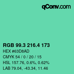 カラーコード: RGB 99.3 216.4 173 | qconv.com